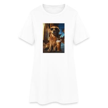 Golden Retriever mit Eiskaffee - Frauen T-Shirt-Kleid - Weiß - Vorne