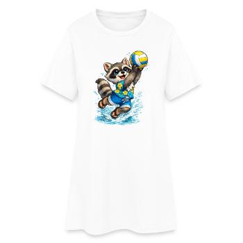 Un raton laveur sur la plage avec le volley-ball - Robe T-shirt Femme - blanc - Devant
