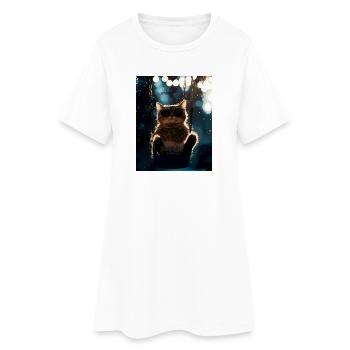 Balançoire de chat sous la veilleuse - Robe T-shirt Femme - blanc - Devant