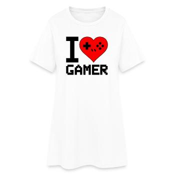 Heart with Game Controller Silhouette - Women’s T-Shirt Dress - white - Front
