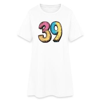 39 Zahl Bunt - Frauen T-Shirt-Kleid - Weiß - Vorne