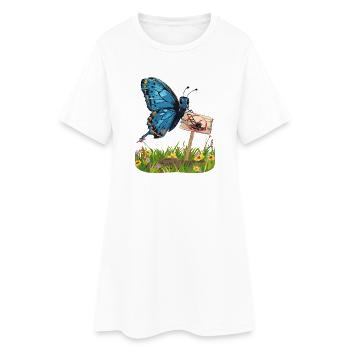 Butterfly with sign for more nature dare - Women’s T-Shirt Dress - white - Front