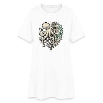 Pieuvre aux fleurs de corail - Robe T-shirt Femme - blanc - Devant