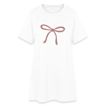 Rosy Ribbon Bow-Print - Frauen T-Shirt-Kleid - Weiß - Vorne
