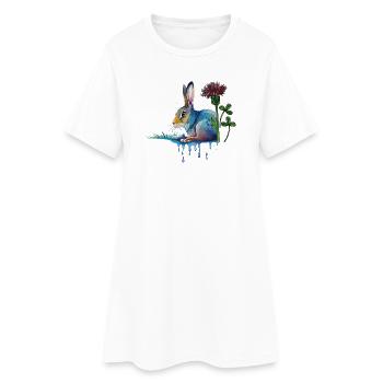 bunter Hase mit Klee - Frauen T-Shirt-Kleid - Weiß - Vorne