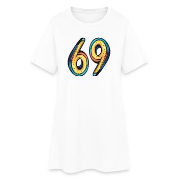 69 Zahl Bunt - Frauen T-Shirt-Kleid - Weiß - Vorne