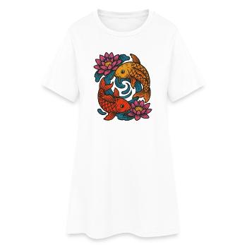 Koi- und Lotus-Runddesign - Frauen T-Shirt-Kleid - Weiß - Vorne