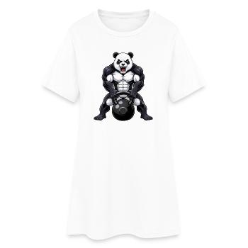 Panda Kettlebell Fitness Workout Cartoon  - Frauen T-Shirt-Kleid - Weiß - Vorne