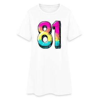 81 Zahl Bunt - Frauen T-Shirt-Kleid - Weiß - Vorne