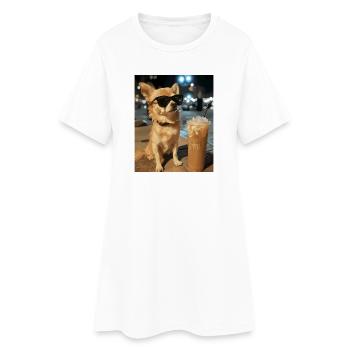 Chihuahua Nachtkaffee Stil - Frauen T-Shirt-Kleid - Weiß - Vorne