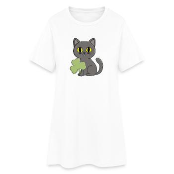 Charme trèfle trèfle chat gris - Robe T-shirt Femme - blanc - Devant