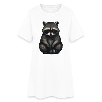 Sad raccoon in night forest style - Women’s T-Shirt Dress - white - Front