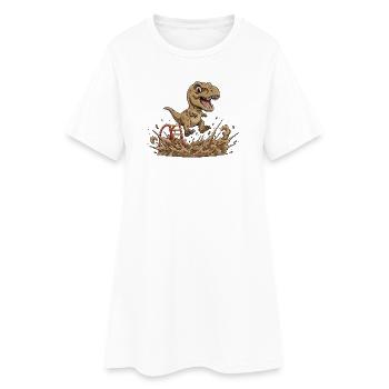 Dino saute dans la boue - Robe T-shirt Femme - blanc - Devant