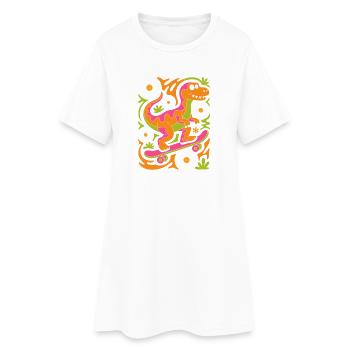 Dino Skateboard Blumenpracht - Frauen T-Shirt-Kleid - Weiß - Vorne