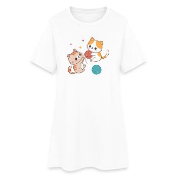 Verspielte Kätzchen und bunte Bälle - Frauen T-Shirt-Kleid - Weiß - Vorne