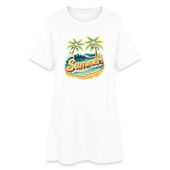 Illustration des vagues de plage des palmiers - Robe T-shirt Femme - blanc - Devant