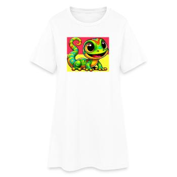Gecko - Frauen T-Shirt-Kleid - Weiß - Vorne