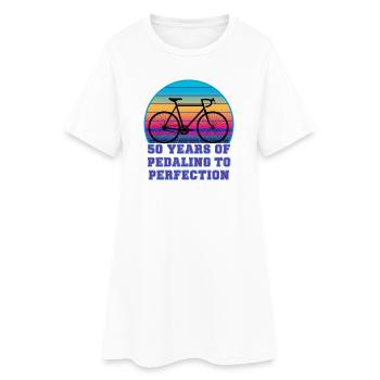 50 ans à pédaler sur un vélo de route rétro Sunset - Robe T-shirt Femme - blanc - Devant