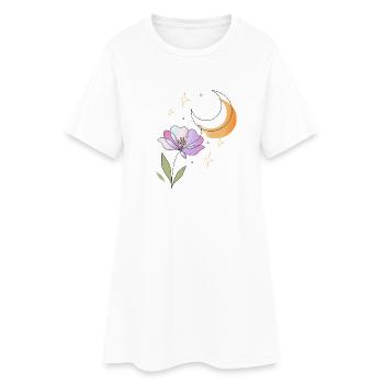 Fleur avec illustration en lignes de lune - Robe T-shirt Femme - blanc - Devant