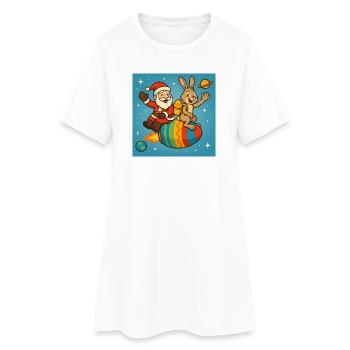 Le lapin de Noël de Pâques dans Star Flight - Robe T-shirt Femme - blanc - Devant