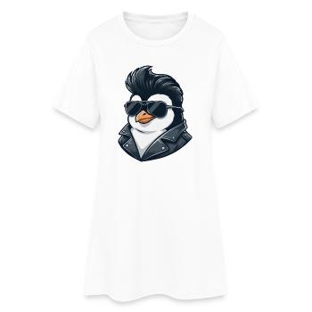 Cooler Pinguin Sonnenbrille Rock Roll 60er Frisur - Frauen T-Shirt-Kleid - Weiß - Vorne