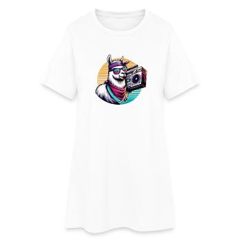 Llama avec boombox dans une ambiance rétro - Robe T-shirt Femme - blanc - Devant