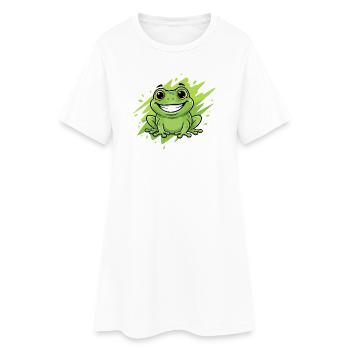Dessin animé grenouille joyeux néon vert - Robe T-shirt Femme - blanc - Devant