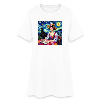 Nocturnal patchwork font - Women’s T-Shirt Dress - white - Front