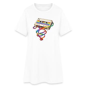 Retro cassette with rainbow ribbon - Women’s T-Shirt Dress - white - Front