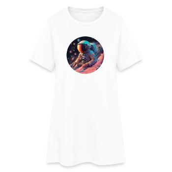 Astronaut in Neon Cosmos - Frauen T-Shirt-Kleid - Weiß - Vorne