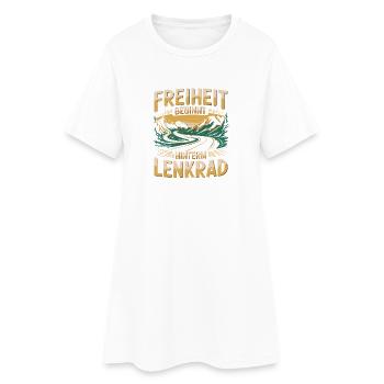  Freiheit Beginnt Hinterm Lenkrad Roadtrip Berge - Frauen T-Shirt-Kleid - Weiß - Vorne