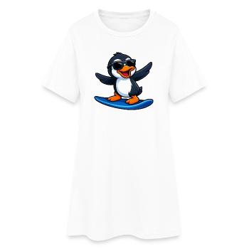 Cool Penguin Surfer Water Sports Summer Sun - Women’s T-Shirt Dress - white - Front