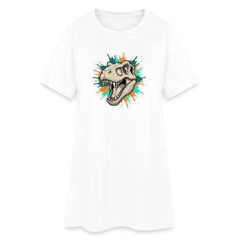 T-Rex Head with Paint Splashes - Women’s T-Shirt Dress - white - Front