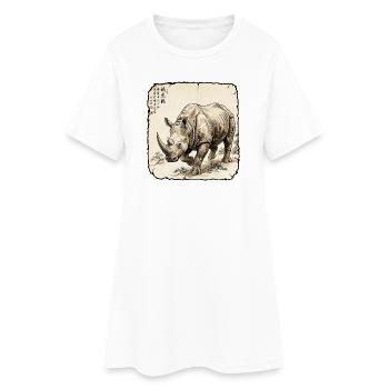 Nashorn Asiatisch Rhinozeros - Frauen T-Shirt-Kleid - Weiß - Vorne