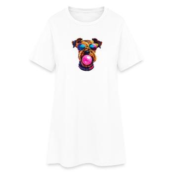 Airedale Terrier with Bubblegum Sunglasses - Women’s T-Shirt Dress - white - Front