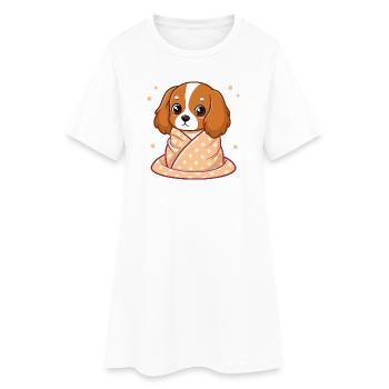 Chien Cavalier câlin en plaid pastel - Robe T-shirt Femme - blanc - Devant