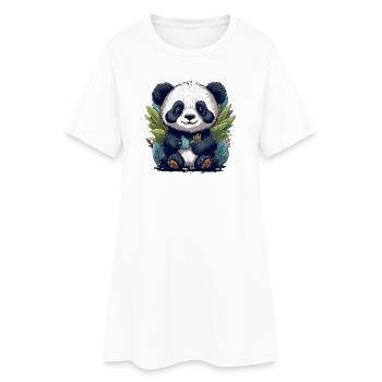 Panda im Blattwald - Frauen T-Shirt-Kleid - Weiß - Vorne