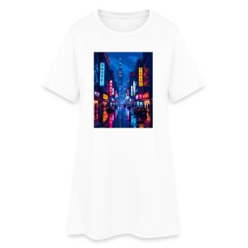 Taipei the capital of Taiwan - Neon Rain Night - Women’s T-Shirt Dress - white - Front