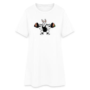 Haltère Carotte Lapin Musclé - Robe T-shirt Femme - blanc - Devant