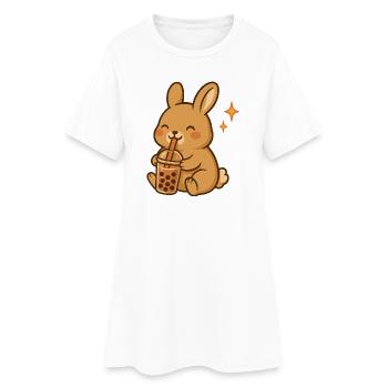 Hase Mit Bubble Tea Kawaii Hase - Frauen T-Shirt-Kleid - Weiß - Vorne