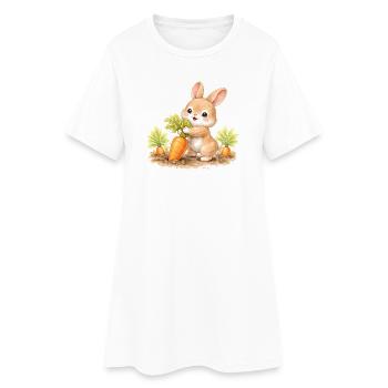 Un lapin mignon qui récolte des carottes dans le jardin - Robe T-shirt Femme - blanc - Devant