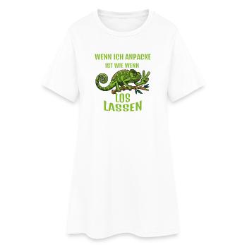 Wenn Ich Anpacke ist wie wenn zwei los lassen... - Frauen T-Shirt-Kleid - Weiß - Vorne
