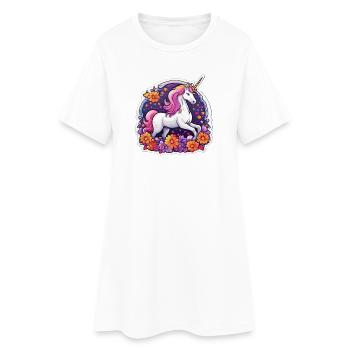 Licorne éclatante entourée de fleurs cosmos - Robe T-shirt Femme - blanc - Devant