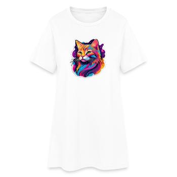Chat Éclatant Arc en Ciel - Robe T-shirt Femme - blanc - Devant