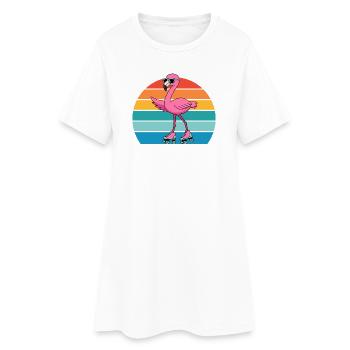 Flamant rose rétro exotique avec lunettes de soleil - Robe T-shirt Femme - blanc - Devant
