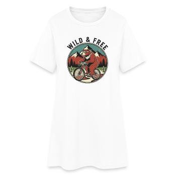 Wild & Free Grizzly Bear Bicycle Vintage Emblem - Women’s T-Shirt Dress - white - Front