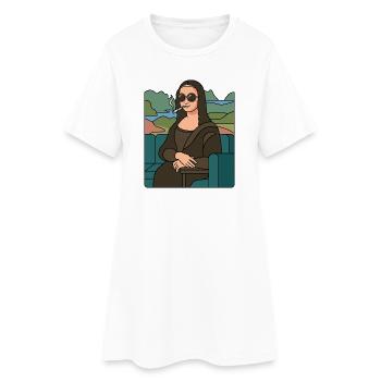 Joconde cool avec des lunettes de soleil, fumant de l’herbe - Robe T-shirt Femme - blanc - Devant