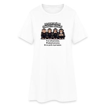 Le 4ème singe – humour smartphone - Robe T-shirt Femme - blanc - Devant