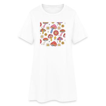 Retro Mushroom Flower Pattern 70s Design - Frauen T-Shirt-Kleid - Weiß - Vorne