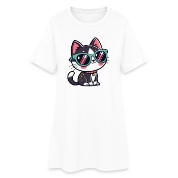 Chat lunettes vertes kawaii - Robe T-shirt Femme - blanc - Devant
